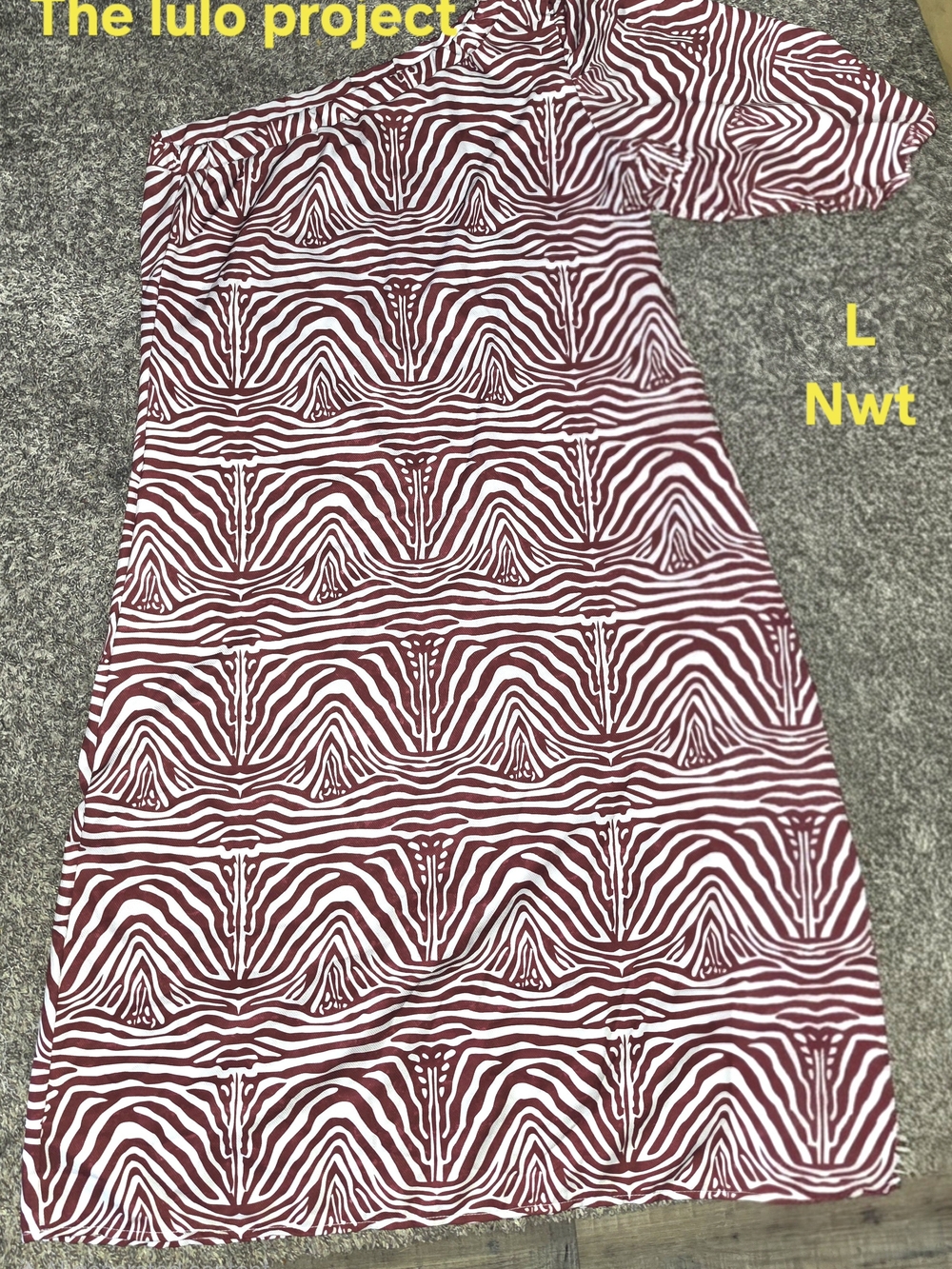 The Lulo Project Winery Red Zebra One-Shoulder Maxi Dress NWT L